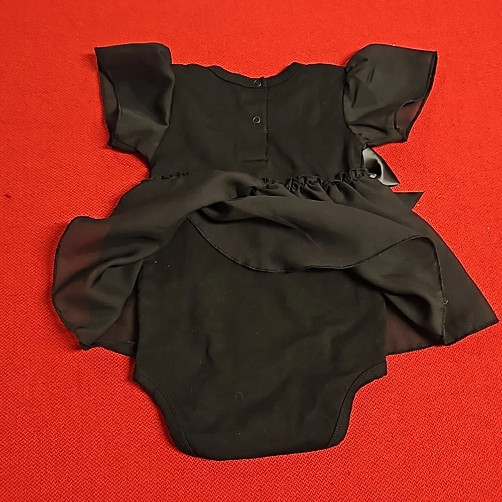 stephan baby 6 - 12 mo. 'My Little Black Dress' onesie with ruffle, satin bow - Picture 6 of 7